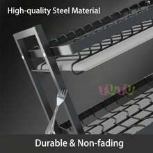 1 Piece Black Dish Drainer, Stainless Steel Dish Drainer For Kitchen Countertop, 2 Tier Kitchen Organizer, Storage Rack, Multifunctional Kitchen Dish Drainer With Four Hooks, Dish Drainer And Cutlery Rack, Water, Rust And Stain Resistant, Keep Kitchen Cutlery Tidy - 黑色 - 查看 3