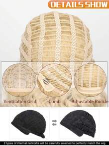 18 Inch Synthetic Fiber Curly Wig For Women, Fluffy Blonde Wig With Bangs, Natural Looking Cosplay Wig, Heat Resistant - Gold - View 10