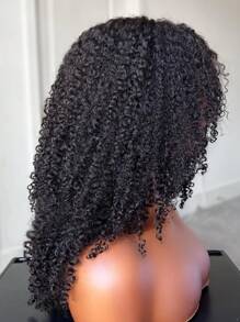 180% 密度卷发假发，带刘海，适合派对和日常生活，22 英寸，最适合 4x4 的自然卷发假发，蕾丝闭合前部假发，真人发假发，漂白结，预拔透明蕾丝，适合所有皮肤 - 黑色 - 查看 5