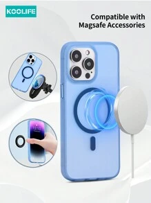 Magnetic Ring For Phone Case 1pc Koolife Magnetic Side Strap Textured Translucent Skin Feel Phone Protective Case, Ice Skin Texture, Spray Oil Separate Buttons, Raised Camera, PC+TPU Material, Compatible With IPhone 16/16 Pro/16 Plus/16 Pro Max/15 Pro Max/15 Pro/15 Plus/14 Pro Max/13 Pro Max/13 Pro/12 Pro Max/11 Waterproof Shockproof Anti-Fall Scratch Resistant - Blue - View 3