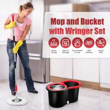 Spin Mop And Bucket With Wringer Set,360° Mop And Bucket System With 3 Microfiber Mop Refills And 61" Extended Handle For Floor Cleaning (Black) - 黑色 - 查看 4