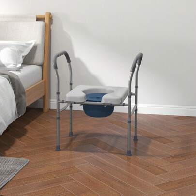 HOMCOM HOMCOM Silla WC Personas Mayores 4 en 1 Silla con Inodoro de Aluminio Silla de Ducha con Altura Ajustable y Almohadillas Antideslizantes Carga 136 kg para Discapacitados Embarazadas Gris