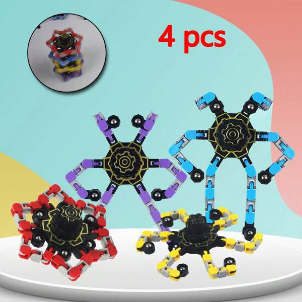 4 peças de brinquedos de plástico transformáveis de 13,5 cm, 4 cores, correntes entrelaçadas, robô transformável luminoso faça você mesmo, brinquedo de descompressão de dedo, presente criativo, presente de Natal/aniversário