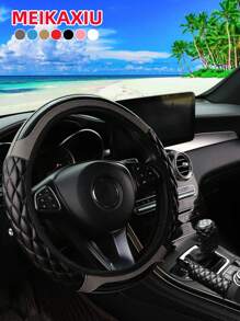 MEIKAXIU 3 件装水晶碳纤维软皮刺绣舒适弹性方向盘套，适合 14.5-15 英寸汽车，汽车内饰配件