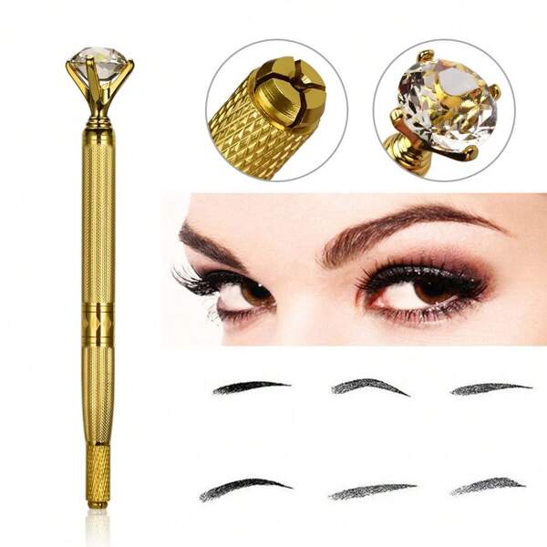 Gold Eyebrow Lips Makeup Manual Pen Tattoo Microblading Pen Tattoo Pen For Tattoo Tebori Fog Round Needle 1pc