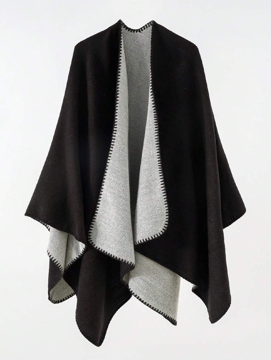 1pc Women Simple Ombre Solid Reversible "Poncho" Scarf, Casual & Warm For Outdoor, Autumn/Winter - Multicolor - View 1