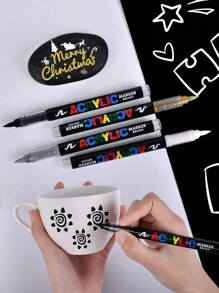 GuangNa 12支/套黑白丙烯颜料马克笔，共240色。水性涂鸦笔，适用于黑色卡纸、木材、画布、石头、岩石绘画、玻璃和陶瓷表面。是DIY工艺品、艺术项目和文具的理想之选。 - 彩色 - 查看 5