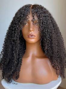 22 英寸卷发假发，带刘海，4x4 蕾丝闭合，女士真人发质假发，180% 密度，日常生活用卷曲假发，真人头发，已拔取婴儿头发，透明蕾丝，适合所有皮肤 - 黑色 - 查看 8