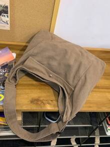 休闲复古卡其色厚水洗帆布包，时尚大容量可折叠多功能手提包和单肩包，适合日常使用，大学生书包，手提包