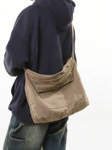 休闲复古卡其色厚水洗帆布包，时尚大容量可折叠多功能手提包和单肩包，适合日常使用，大学生书包，手提包