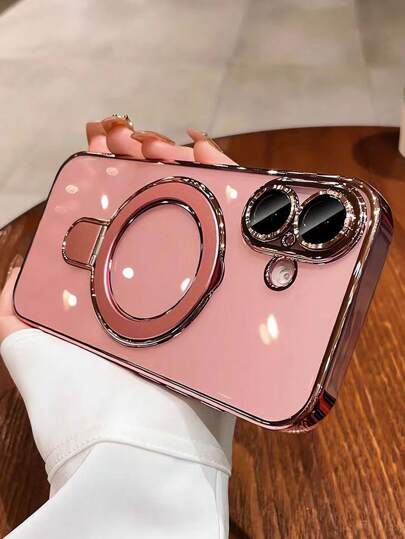 1pc Transparent Electroplated Shockproof Silicone Phone Case With Metal Sliding Stand/Shockproof Phone Case, TPU Material, Compatible With Iphone 15 Pro Max/16 Pro Max/16 Pro/11/12/13/14 Pro Max/14 Pro/13 Pro Max/16, 17, 17 Pro, 17 Pro Max, S24, S24 Ultra, S25, S25 Ultra, Support Wireless Magnetic Charging Waterproof Anti-Fall Scratch Resistant