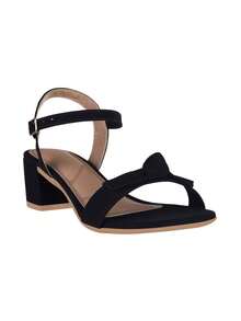 Takata Sandália Feminina Salto Baixo Bloco Moda Confortável Fivela Laço Nó Nobuck Preto Casual Lançamento Festa - Preto - Visão 7