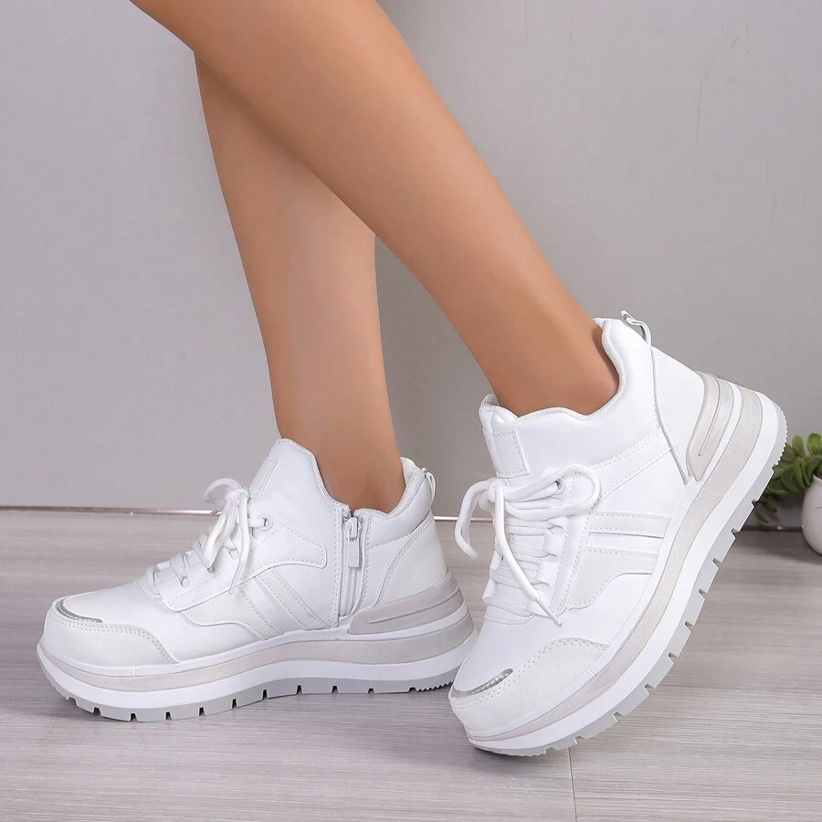 Women's Thick Sole Casual Sneakers, Comfortable And Versatile - White - View 1