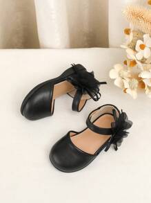 女童PU软皮轻便闭趾凉鞋，公主风童鞋 - 黑色 - 查看 1