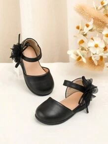 女童PU软皮轻便闭趾凉鞋，公主风童鞋 - 黑色 - 查看 3