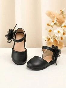 女童PU软皮轻便闭趾凉鞋，公主风童鞋 - 黑色 - 查看 5