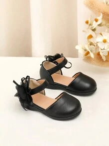 女童PU软皮轻便闭趾凉鞋，公主风童鞋 - 黑色 - 查看 4