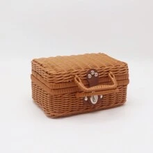 Woven Handheld Cosmetic Organizer Box & Wedding Gift Basket & Souvenir Box & Wicker Storage Basket - Brown - View 3