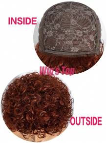 Human Hair Short Deep Curly Bob Wigs With Bangs 6 Inch Brazilian Afro Curly Human Hair Wigs Glueless Machine Made Short Pixie Cut Wigs For Women Reddish Brown Color - Rust Brown - View 5