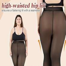 1 Par de medias transparentes falsas con forro polar grueso para mujer, disponible en tallas de s a xl mallas cálidas y finas que se pueden usar como ropa exterior, otoño/invierno - Negro - Ver 1