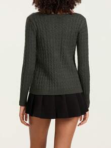 Y2K Fairy Grunge Knit Long Sleeve Tunic Tops Low Cut Peplum Babydoll Blouse Button Down Harajuku 90s Sweater - màu đen - Xem 7