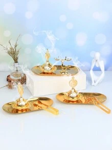 1套手持金色香爐,適用於阿拉伯節日,帶有金屬夾/托盤的小型香爐 - 金色 - 查看 1