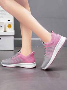 ISPORTE Nuevos zapatos deportivos casuales, ligeros y de moda, de color rosa, zapatos casuales superiores transpirables con cordones delanteros, zapatos para correr cómodos y versátiles. - Rosa - Ver 3