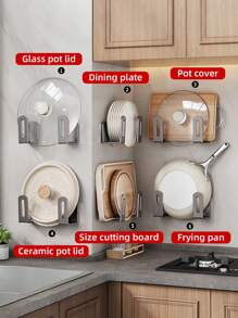 2 pièces Support de couvercle de pot en plastique, support mural pour couvercle de pot sans perçage requis, idéal pour ranger les couvercles de casserole, les planches à découper, les poêles, les fournitures de rangement de cuisine