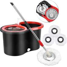 Spin Mop And Bucket With Wringer Set,360° Mop And Bucket System With 3 Microfiber Mop Refills And 61" Extended Handle For Floor Cleaning (Black) - 黑色 - 查看 1