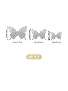 96pcs/48pcs Glitter Silver 3D Butterfly Wall Sticker, Stickers, Wall Decal, Vinyl Decal For Home Decorations, Spring Decoration Items Refresh Your Home, Rama Decoration Stickers - Silver - View 10