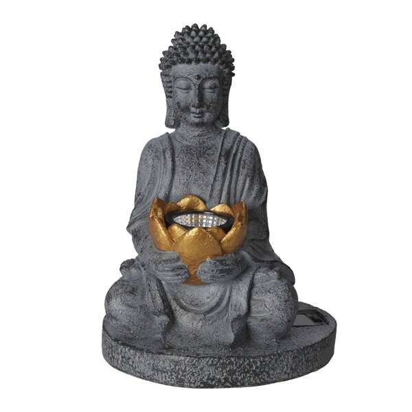 Well Home Wellhome Solar Buddha Light In Polystone Oxidized Gold Finish Ø17x25cm Free Shipping In 24/48h