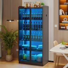 HNEBC Tall Storage Cabinet Up To 70", LED Kitchen Pantry Cabinet With Human Body Induction, 5 Tier Bookcase Display Cabinet With Adjustable Shelves For Living Room Office - màu đen - Xem 4