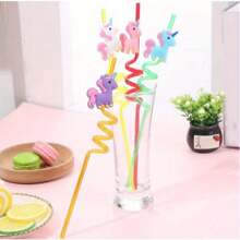 18pcs/Set Reusable Unicorn Straws Colored Party Straws Reusable Plastic Drinking Straws For Birthday Party Supplies - Set Of 18 - View 6