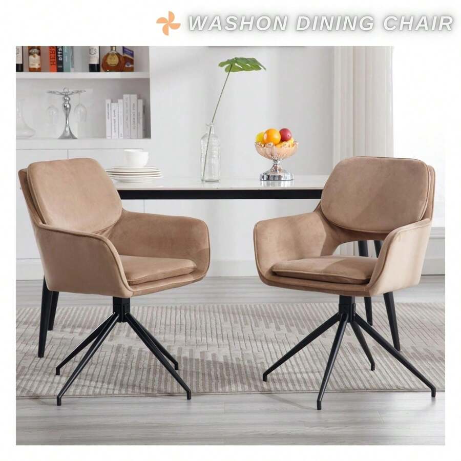 WAHSON OFFICE CHAIRS 2PCS Wahson Dining Chair Dining Chair With Armrests Backrest Swivel Kitchen Chair Comfortable Living Room Chair With Metal Legs, Faux Fur, White - Khaki - View 1
