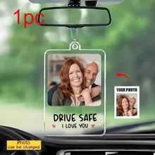 定制亚克力汽车照片装饰 - 个性化“我爱你”安全标志，非常适合周年纪念、婚礼和情人节礼物 - 8*6cm車內安全掛飾 - 查看 5