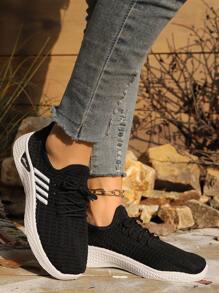 Women's Breathable Sports Tennis Shoes, Various Fitness Equipment, Lightweight And Comfortable Women's Sports Shoes, Women's Casual Shoes, Suitable For Daily, Sports, Work - 黑色 - 查看 2