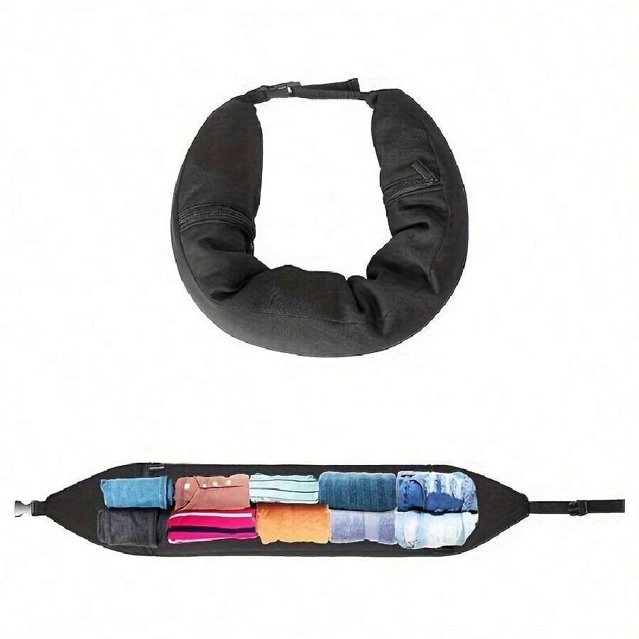 1pc Travel Neck Pillow Stuff With Clothes, 3-In-1 Neck Travel Pillow, Avoid Extra Luggage Fees, Travel Essentials Bag For School School Accessories School Stuff - Black - View 1
