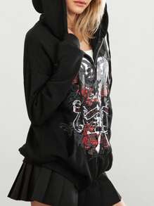 Women Y2K Zip Up Hoodies Grunge Graphic Oversized Jacket Goth Aesthetic Vintage Hooded Sweatshirt Teen Girls Harajuku Emo Clothes Streetwear