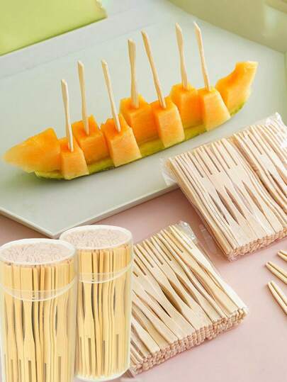 100pcs Bamboo Disposable Fruit Fork, Pick,Cake Fork,Fruit Stick