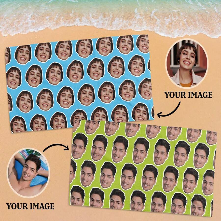 Customized Photo Beach Towel, Customized Pattern Beach Towel, Bath Towel, Customized Face Towel, Customized Pet Face Towel, Customized Printed Towel, Summer Holiday Bathroom Decor, Travel Essentials, Travel Accessories, Beach Necessities, Sunny Trip - Multicolor - View 1