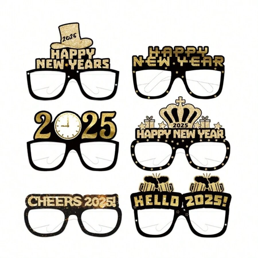 1 Set 6/12/24 Black And Gold 2025 New Year 3D Paper Glasses, Happy New Year Photo Prop Decoration, Suitable For New Year, Birthday, Bachelor Party, Adult Party, Valentine's Day Party, Friends Party.