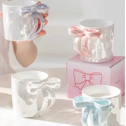 1pc梦幻珍珠蝴蝶陶瓷杯可爱风格咖啡杯高品质下午茶礼物奶茶水杯早餐杯陶瓷杯返校