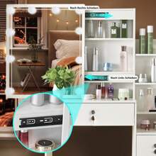 Vanity Dressing Table Set Bedroom Makeup Desk With LED Light Mirror Drawer Stool - White - View 5