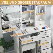 Vanity Dressing Table Set Bedroom Makeup Desk With LED Light Mirror Drawer Stool - White - View 4