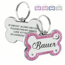 Placas de identificación grabadas para mascotas, placa de identificación personalizada con cualquier nombre y texto, etiqueta de nombre de perro con brillo personalizada, etiqueta de identificación de hueso para cachorros y mascotas, ornamental, grabada, de acero inoxidable, elegante, de moda, colorida, vintage, linda, sencilla, adorable, personalizada, única, personalizada para mascotas para aniversarios, cumpleaños, collares, correas y arneses personalizados para mascotas, fácil comodidad - luna - Ver 8