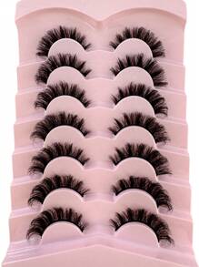 HBZGTLAD 7 对自然猫眼 3D 仿貂皮睫毛，纤长浓密假睫毛，质地柔软 - 黑色 - 查看 7