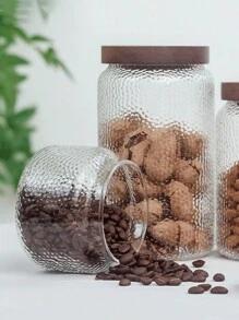 1pc Vintage Style Hammered Glass Canister, Tea/Coffee/Bean Storage Container With Nut And Cereal Snack Organizer