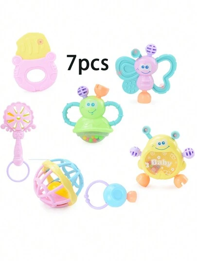 7PCS Baby Rattle Toy Set, Suitable For Infants Aged 3-12 Months. Designed To Enhance Early Sensory Development And Promote Tummy Time Play. Perfect As A Gift For Newborns