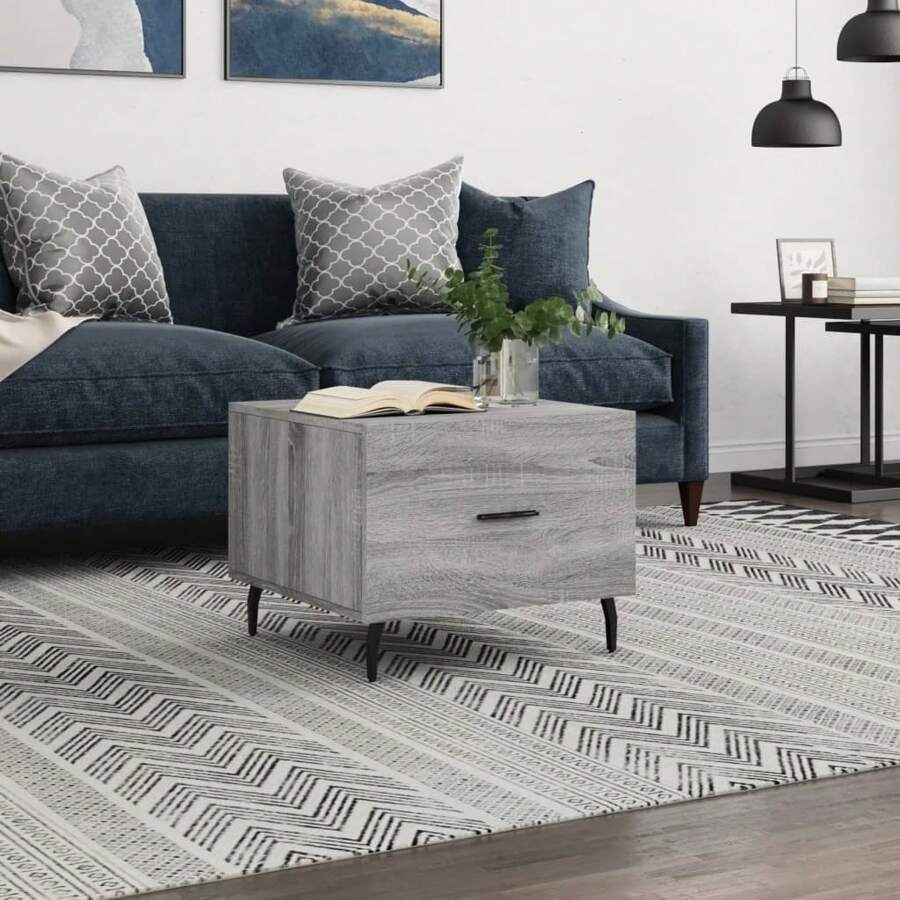 Stylish Grey Engineered Wood Coffee Table 50x50x40 Cm Modern Minimalist Design Laundry Baskets Back To School Travel Essentials Room Decor, Home Decor, Bedroom Decor Storage Organization And Storage - Grey - View 1