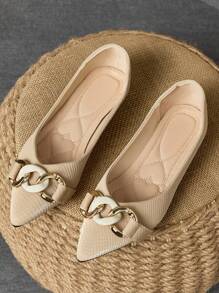 WHDXY Women's New Metal Buckle Flat Pointed Toe Slip-On Flats, Versatile Fashion Soft Bottom Casual Shoes, Soft Leather Comfortable Soft Sole Sweet Girl Style Loafers, Match Well With Dresses - Khaki - View 1